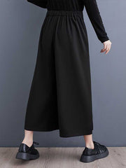 Asymmetric Elasticity Solid Color Tied Waist False Two High Waisted Ninth Pants Culotte