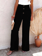 Buttoned Elasticity Solid Color Loose Wide Leg Trousers Pants