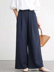 Elasticity Solid Color Split-Joint Wide Side High Waisted Wide Leg Trousers Pants