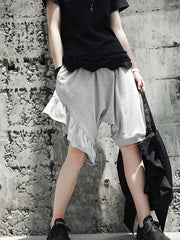 Original Solid Color Falbala Asymmetric Irregularity Shorts