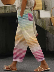 Women's Retro Gradient Striped Lace-Up Loose Casual Pants