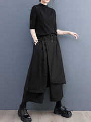 Wide Leg Loose Drawstring Solid Color Casual Pants Bottoms Culotte