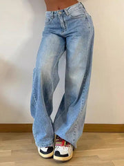 Split-Joint Loose Wide Leg Jean Pants Bottoms