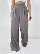 Elasticity Pleated Pockets Solid Color High Waisted Loose Trousers Pants