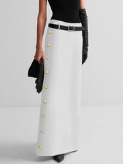Buttoned No Belt Solid Color High Waisted Skirts Bottoms