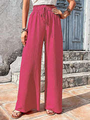 Drawstring Elasticity Solid Color Split-Joint Loose Wide Leg Trousers Pants