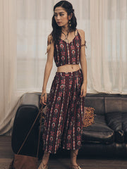 Vacation Loose Sleeveless Printing U-Neck Two Pieces Set