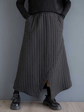 Asymmetric Elasticity Pockets Quilted Solid Color High Waisted Loose Skirts Bottoms