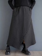 Asymmetric Elasticity Pockets Quilted Solid Color High Waisted Loose Skirts Bottoms
