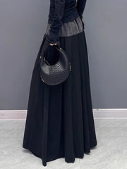 Contrast Color Pleated Split-Joint A-Line High Waisted Skirts Bottoms