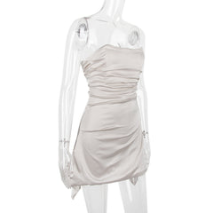 EVELYN Satin Pleated Corset Strapless Party Mini Dress
