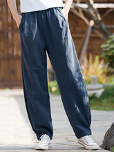 Vintage Loose Split-Joint With Pocket Solid Color Bloomers Pants