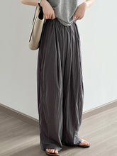 Elasticity Pleated Solid Color High Waisted Wide Leg Trousers Casual Pants Bottoms