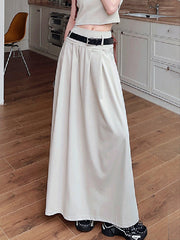 Belted Pleated Solid Color A-Line High Waisted Skirts Bottoms