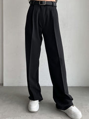 No Belt Solid Color High Waisted Loose Trousers Suit Pants