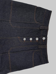 High Waisted Straight Leg Contrast Color Split-Joint Jean Pants Bottoms