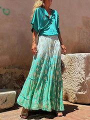 Leopard Printed Gradient Color Long Skirts