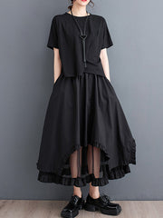 Elastics Gauze Solid Color Split-Joint Loose Skirts Bottoms