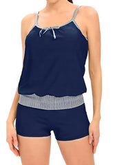Women'S Color-Block Conservative Belly-Covering Boxer 2-Piece Swimsuit