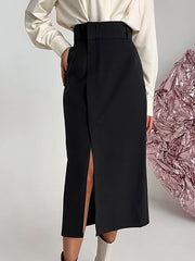 Solid Color Split-Joint Split-Side A-Line High Waisted Skirts Bottoms