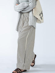 Split-Joint Striped High Waisted Loose Trousers Pants