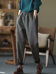Thicken Velvet Elasticity Solid Color Casual Pants