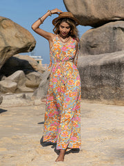 Bohemia Loose Sleeveless Floral Printed V-Neck Jumpsuit