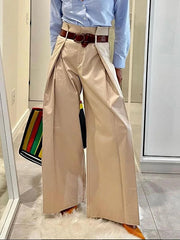 Pleated Solid Color Split-Joint High Waisted Loose Trousers Pants