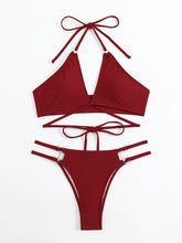 Women's Criss Cross Strap Wine Red Split Bikini