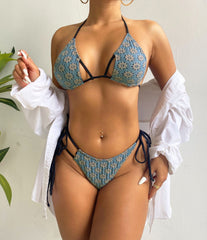 Lace-Up Split Backless Swimsuit