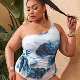 OHITFITS Curvy Women's One-piece Single Shoulder Swimwear
