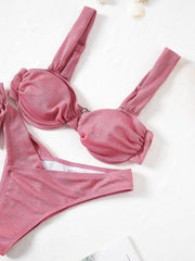 Waveista Solid Drawstring Bikini Swimsuit