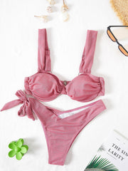 Waveista Solid Drawstring Bikini Swimsuit