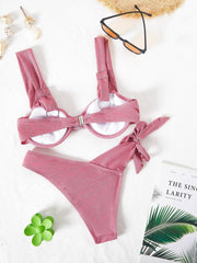 Waveista Solid Drawstring Bikini Swimsuit