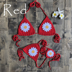 Vacation Hand-Woven Daisy Pattern Beach Bikini