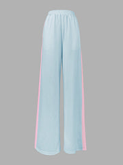 Loose Contrast Color Pockets Striped Pants Trousers