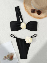 White One-Shoulder Floral Bikini Sexy Split Swimsuit