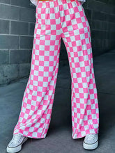 Contrast Color Elasticity Plaid Pockets High Waisted Loose Trousers Pants