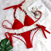 Plain Bikini with Diamonds and Metal Chains for Women