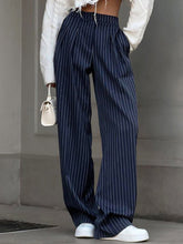 Buttoned Striped High Waisted Wide Pants Trousers Pants