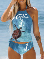 Dibs On The Captain Anchor Print Swimsuit Two-Piece Set