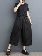Elasticity Jacquard Pockets Solid Color Harem Pants High Waisted Trousers Ninth Pants