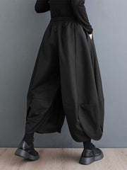 Drawstring Pleated Solid Color High Waisted Loose Trousers Pants