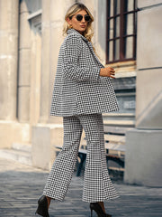 Casual Long Sleeves Loose Plaid Lapel Collar Two Pieces Set