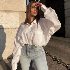 Solid Color Loose Stand Collar Top Ladies Shirt