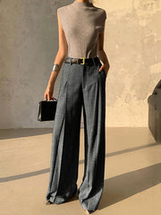 Loose Belted Solid Color Zipper Suit Pants Trousers