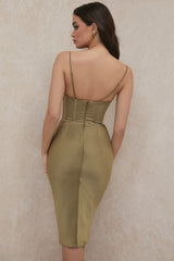 Sapphire Satin Cowl Neck Underwire Busiter corset midi desress - green