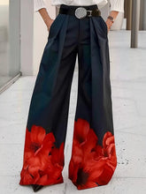 High Waisted Loose Floral Printed Pleated Split-Joint Pants Trousers