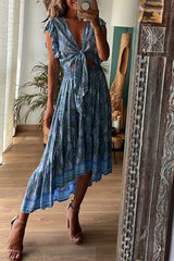 Sexy Vacation Floral Bandage V Neck Printed Dress Dresses