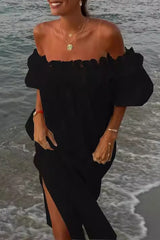 Sexy Solid Slit Fold Off the Shoulder Beach Dresses(5 Colors)